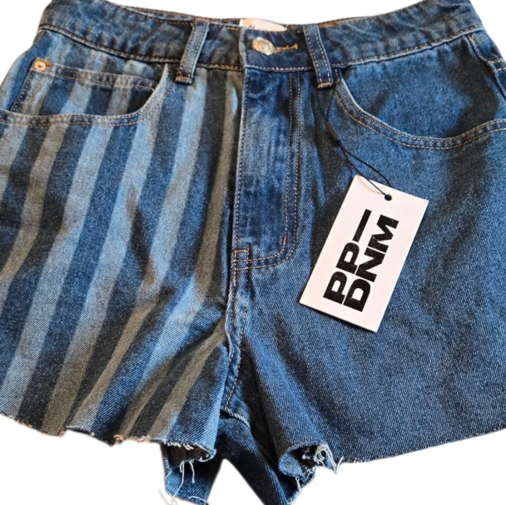 Princess Polly Hollie Stripped Denim Shorts Size 2 NWT